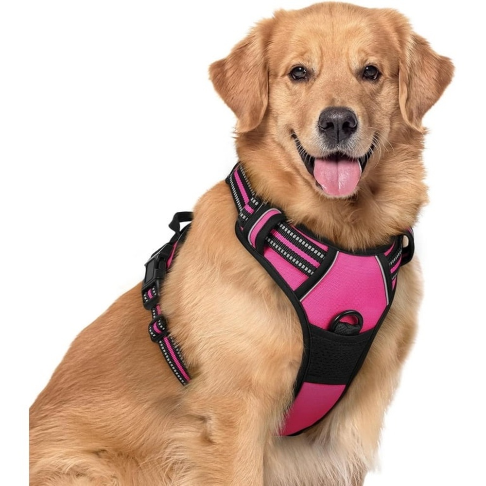 RabbitGoo Adjustable No Pull Dog Harness, M Pink